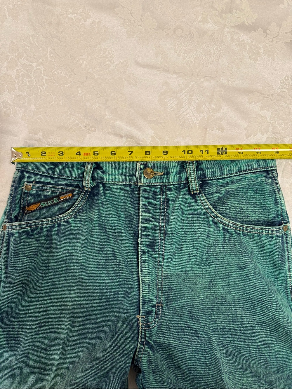 Vintage Slick Men's Denim Jeans, Size 32 x 32, Straight-Leg, Acid Wash Teal, Y2K - Picture 6 of 11